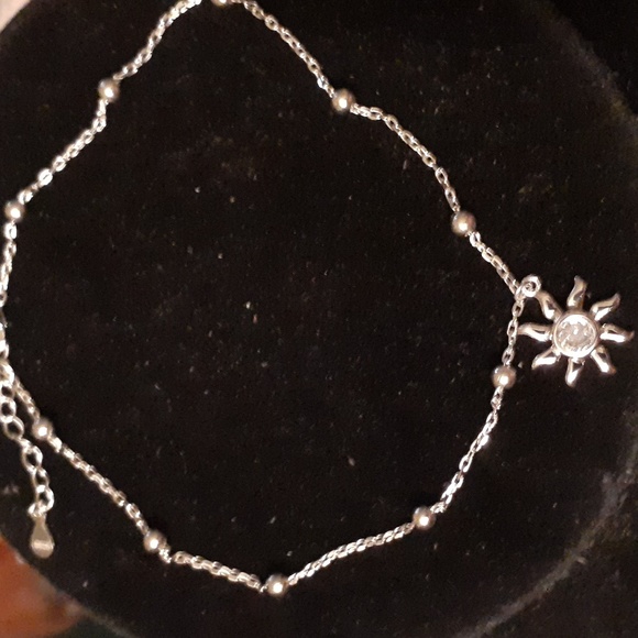 STERLING SILVER BEADED ANKLET WITH SUNBURST/CZ NWT - Picture 2 of 4